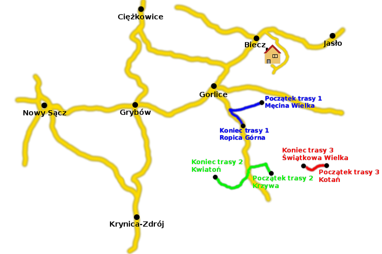 Mapa - szlakiem drewnianych cerkwi łemkowskich